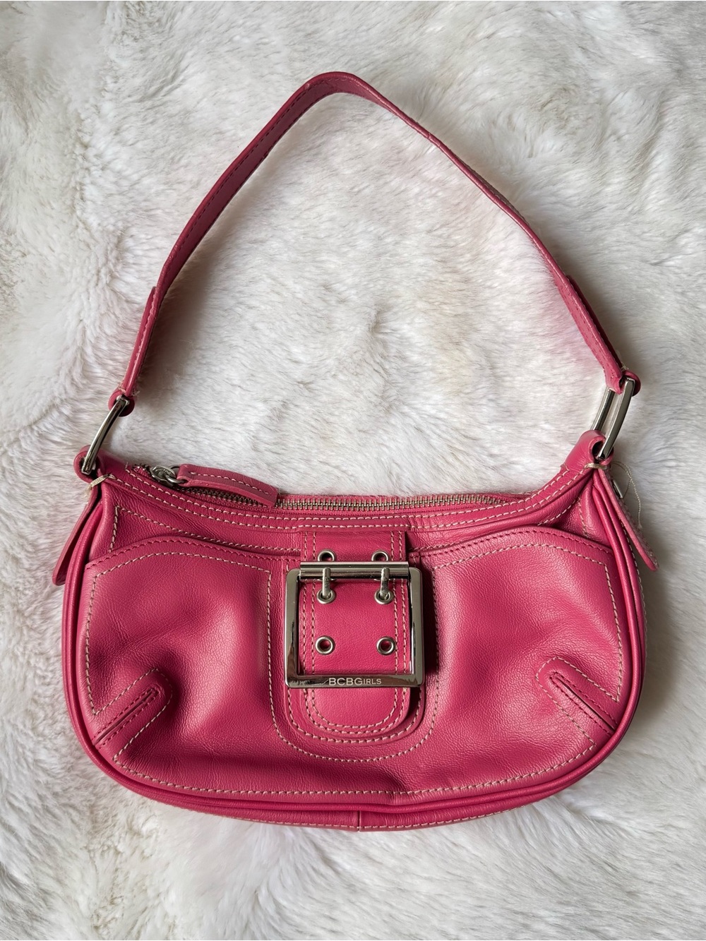 BCBGirls Pink Leather Buckle Shoulder Bag
